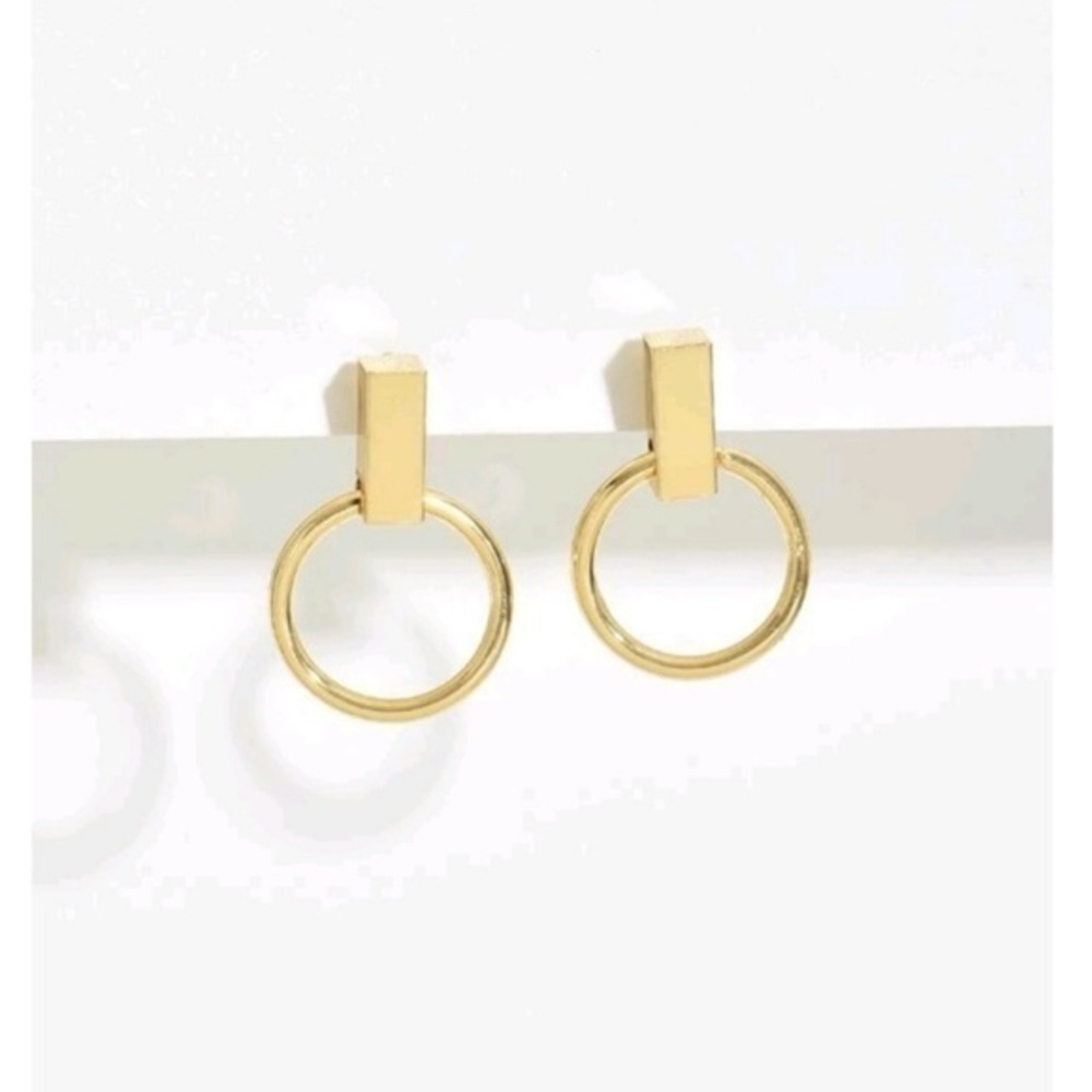 Anthropologie Minimalist Gold Swinging Hoop and Bar Earrings